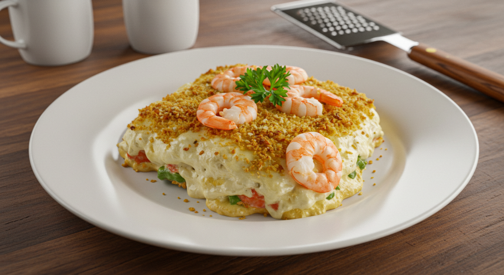 A beautifully lit close-up photograph of a series of step-by-step instructions for oven-baking shrimp, shot from an overhead angle with a shallow depth of field. The foreground features a baking tray with plump, juicy shrimp drizzled with a glistening garlic-infused oil, seasoned with herbs and spices. In the middle ground, a series of neatly arranged steps illustrate the cooking process, from preheating the oven to basting the shrimp. The background is softly blurred, creating a warm, inviting atmosphere that evokes the comforting aroma of the dish. The lighting is soft and natural, highlighting the textures and colors of the ingredients, conveying a sense of culinary expertise and mouthwatering appeal.