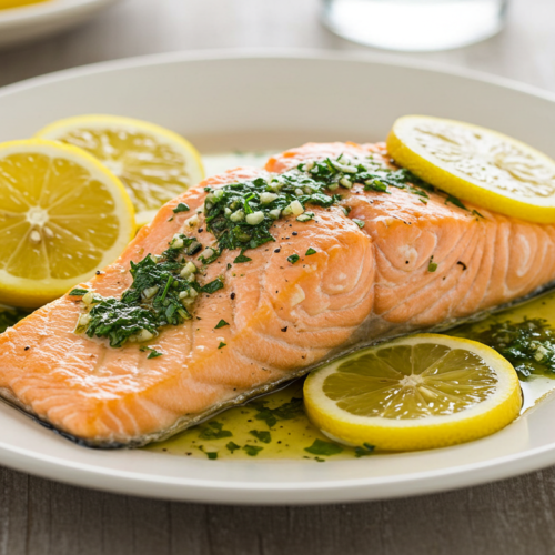 Lemon-Roasted Salmon with Green Herb Sauce
