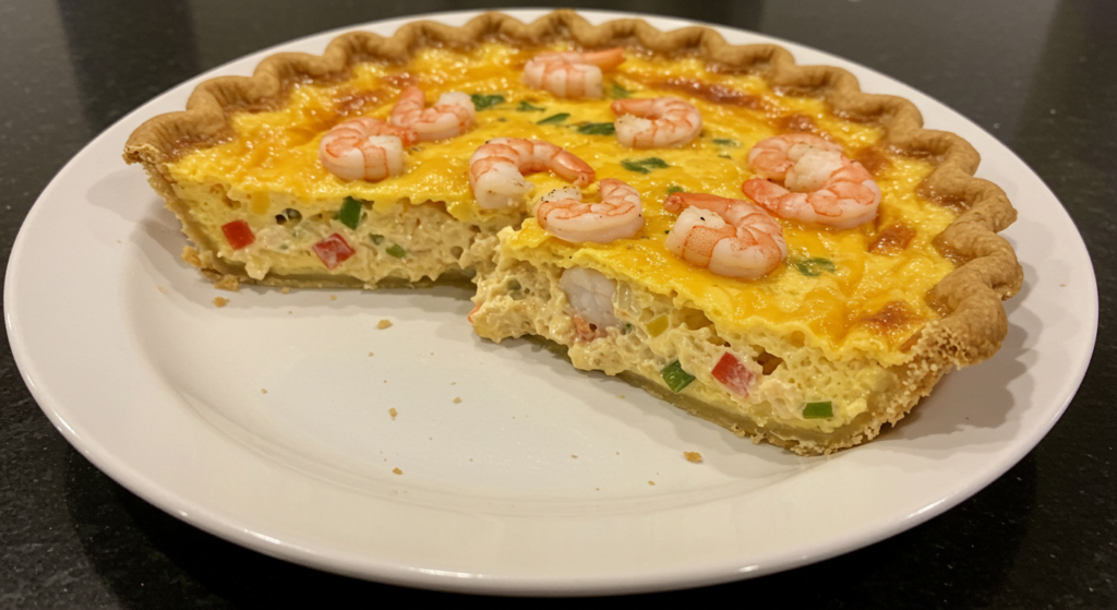 A sun-drenched kitchen counter showcases an array of mouthwatering accompaniments for a delectable shrimp pie. In the foreground, a small bowl overflows with vibrant lemon wedges, their zesty aroma infusing the scene. Alongside, a platter displays a selection of crisp, golden-fried hush puppies, their fluffy interiors begging to be dipped in a rich, creamy tartar sauce. In the middle ground, a tangle of fresh, leafy greens and juicy tomato slices adds a refreshing contrast, while a jar of tangy pickle chips and a sprinkle of fragrant parsley bring the perfect finishing touches. The warm, inviting lighting casts a soft glow, inviting the viewer to imagine the flavors and textures of this harmonious shrimp pie accompaniment.