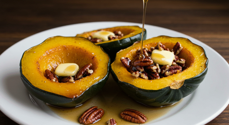 Maple Pecan Roasted Acorn Squash easy fall recipe