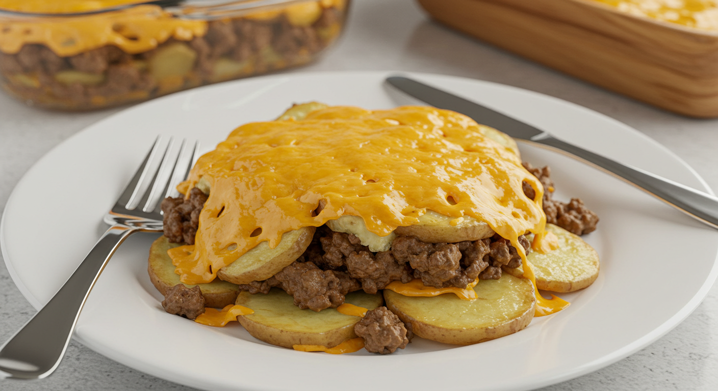 Cheesy Beef and Potato Casserole comfort food recipe