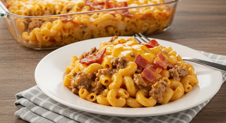Bacon Cheeseburger Noodle Bake comfort food recipe