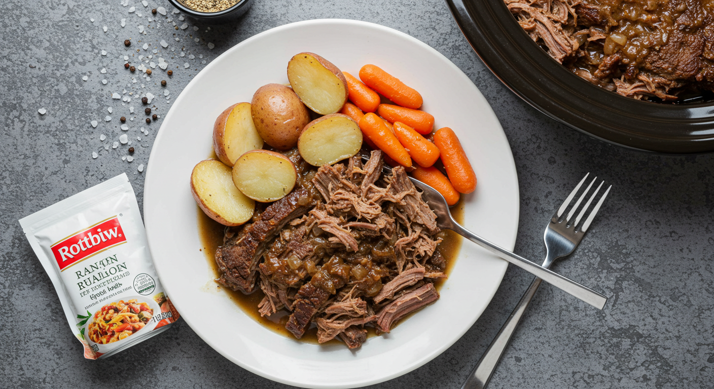 Slow Cooker Three Envelope Pot Roast tender and flavorful