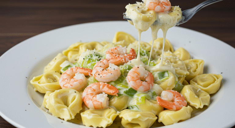 Shrimp Tortellini Alfredo creamy and easy pasta dish