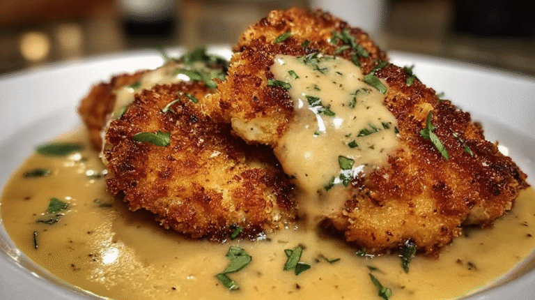rispy Parmesan Chicken with a Rich Garlic Sauce