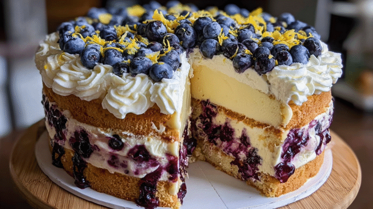 Lemon Blueberry Cheesecake Cake with Creamy Layers